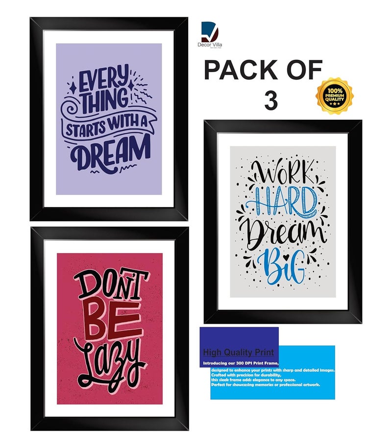 DecorVilla Decor Villa Motivational Quotes Set of 3 Art Painting Framed Paintings For Home Office Bedroom living room Office etc Size 105x135inchMulticolor DVFC0001 - Image 1