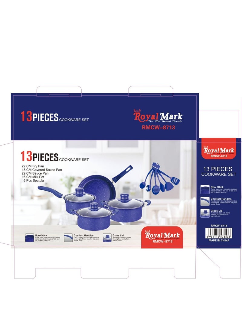 13-Piece Non-Stick Aluminium Cookware Blue