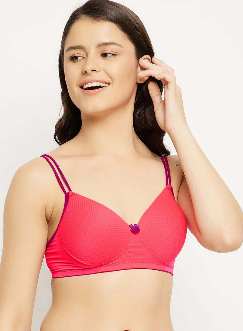 Clovia Padded Non-Wired Full Cup Self-Patterned T-shirt Bra