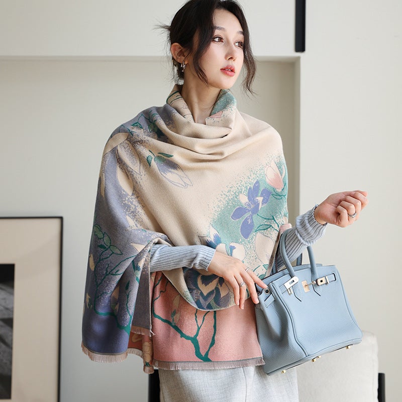 آي إس آي Style High-End Shawl For Women, Dual-Use Blanket Scarf, Office Blanket, Faux Cashmere Scarf - Image 3