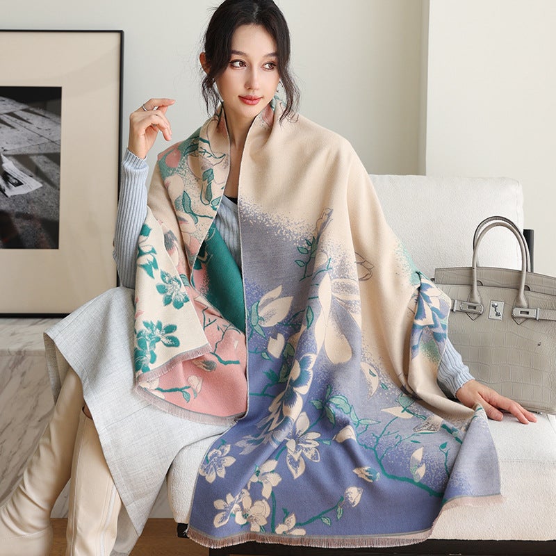 آي إس آي Style High-End Shawl For Women, Dual-Use Blanket Scarf, Office Blanket, Faux Cashmere Scarf - Image 2