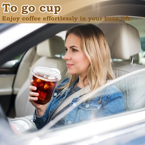 Alaeseje 100 Pack Clear Plastic Cups with Strawless Sip Lids,12 oz Iced Coffee Cups with Lids,Disposable PET Crystal Cups,Round Bottom To Go Cup for Iced Coffee Juice Smoothie Cold Beverage - Image 4