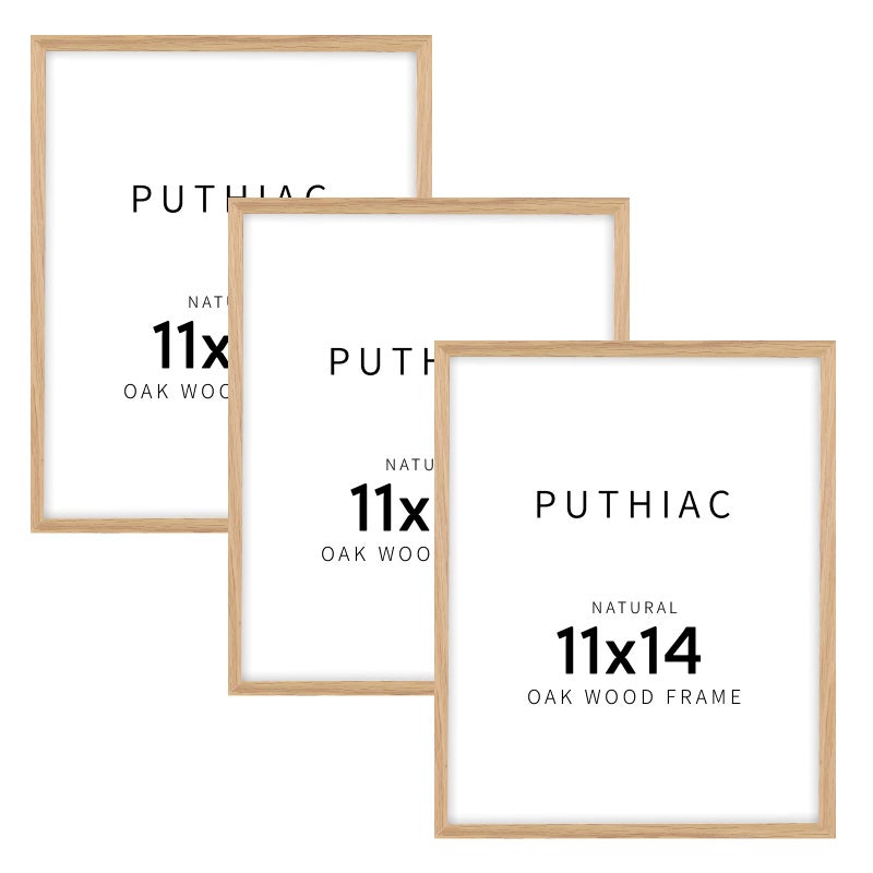 puthiac 11x14 Oak Wood Picture Frame Minimalist 11x14 Frame Wood for Wall Art Decor 11x14 Natural Solid Wood Poster Frames for Wall Art Photo and Prints3 Pack Beige