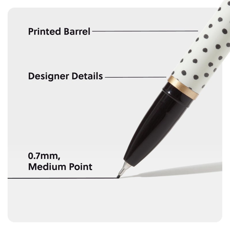 U Brands Catalina Felt Tip Pens, Set of 12, Stripes and Dots with Gold Details, Medium (0.7 mm) Point, Black Ink - Image 3