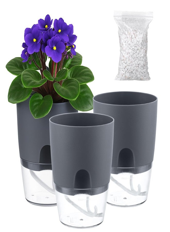Planterhoma Self Watering Pots for Indoor Plants, Flower Pots Outdoor, 3 Pack 6 Inch Self Watering Planter, Plant Pots with Decorative Stones, Flower Pot, Plant Pots Indoor, Flower Pots Indoor, Grey - Image 1