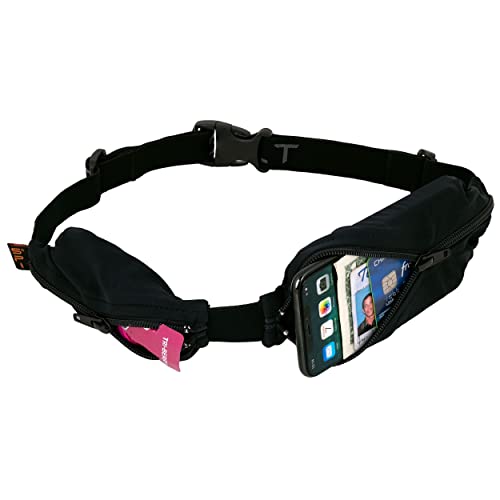SPIbelt Double Pocket Running Belt, Women Men, Expandable Dual Pockets, Adjustable Waist, No Bounce, Black with Black Zipper - Image 1
