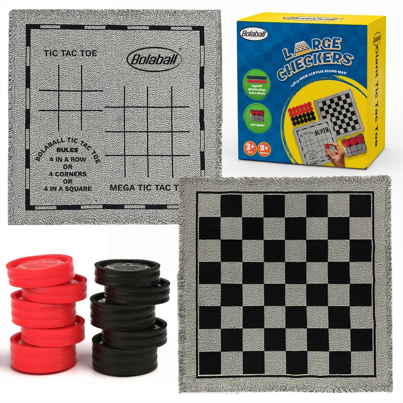 Bolaball 3in1 Jumbo Checkers Tic Tac Toe Game Set with Carry Bag Giant Outdoor Board Games for Kids Adults Family Games Reversible 13 x 13 Board 24 EasyGrip Chips - Image 3