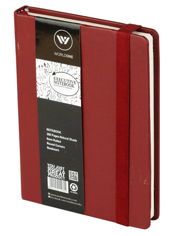 WORLDONE PU Leather Hard Cover Executive Journal Notebook with 80 gsm, Acid Free Natural Shade 224 Pages, Elastic Closure, Ideal for Corporate gifting, Assorted Color As Availablity, Size B5, Pack of 1. - Image 1