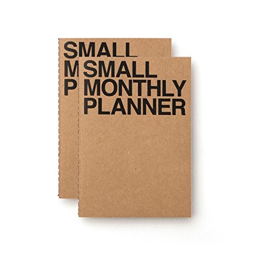 JSTORY Small Monthly Planner Set of 2 Stitch Bound Flat Lay Compact Handy Year Round Flexible Cover Goal/Time Organizer Thick Paper Eco Friendly Customizable A6 16 Months 18 Sheets Each Kraft - Image 1