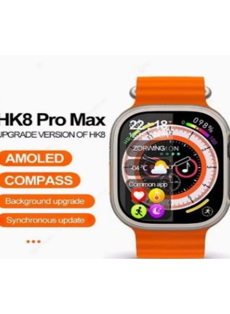 HK8 Pro Max 2.12" AMOLED screen Ultra Smart Watch Series 8 49mm Memory 256MB Battery 320mAh Compass NFC Waterproof IP68 Wireless Charging Orange - Image 4