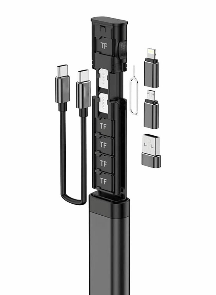 SYOSI Micro SD Card Reader, Multifunctional Compact Cable Card USB Card Reader, 9 SD Card Storage, 6 Adaptor Combinations, with Phone Holder, Card Removal Pin, Lanyard, Cable for Travel Phone Charging PC  - Image 1