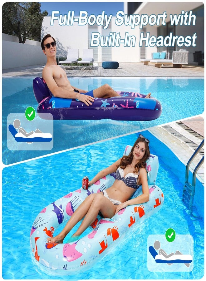 PuppyuWill 2 Pack Pool Floats Adult,Inflatable Pool Lounger Float Heavy Duty with Cup Holder, Backrest & Footrest Pool Lounge Float Extra Large Pool Rafts for Adults Beach Lake Party - Image 3