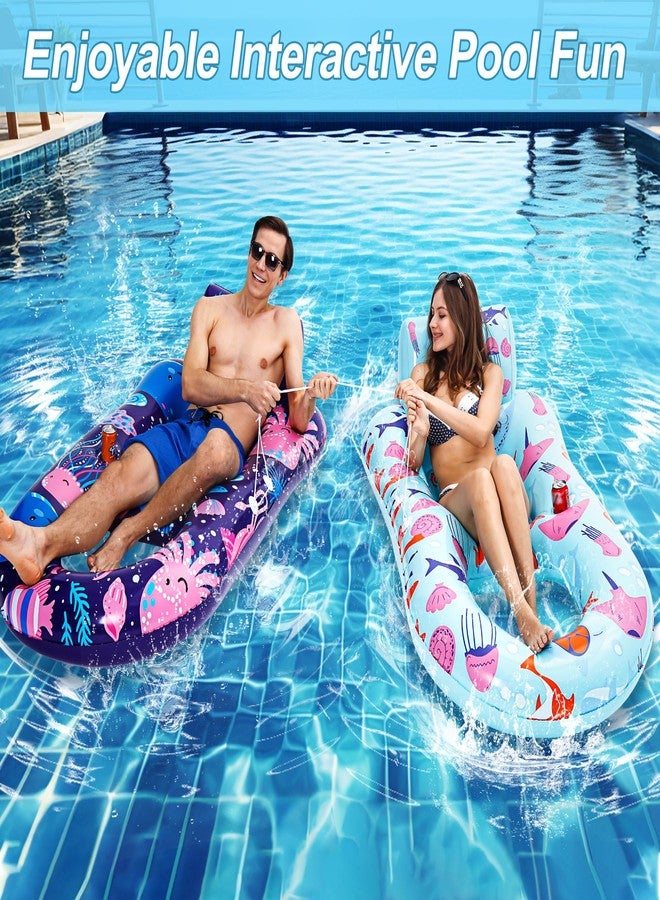 PuppyuWill 2 Pack Pool Floats Adult,Inflatable Pool Lounger Float Heavy Duty with Cup Holder, Backrest & Footrest Pool Lounge Float Extra Large Pool Rafts for Adults Beach Lake Party - Image 2