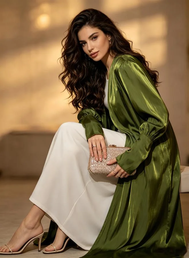 Take Two Green Plain Bishop Sleeves Abaya