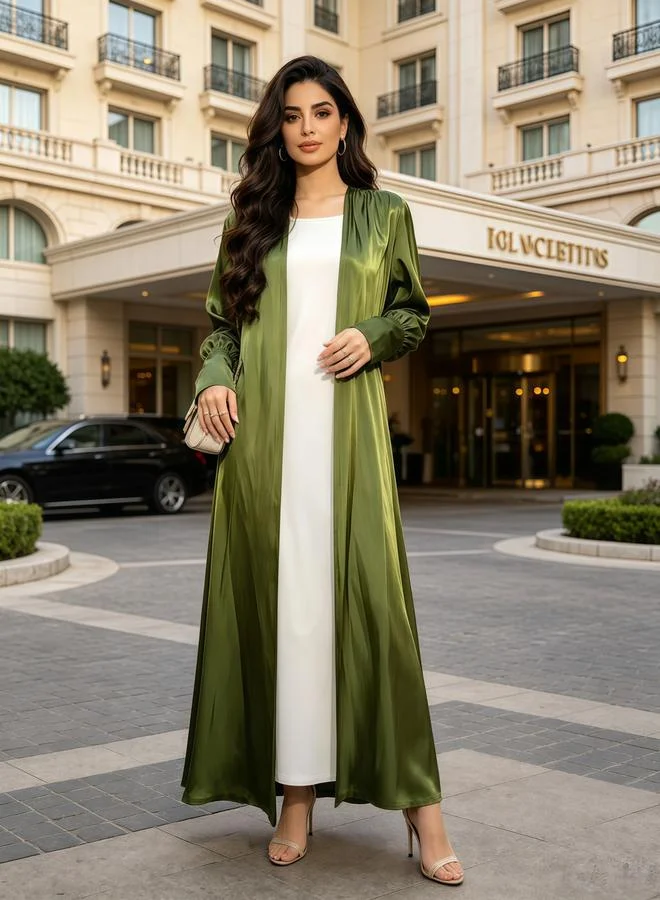 Take Two  Green Plain Bishop Sleeves Abaya for Women | Best Price UAE