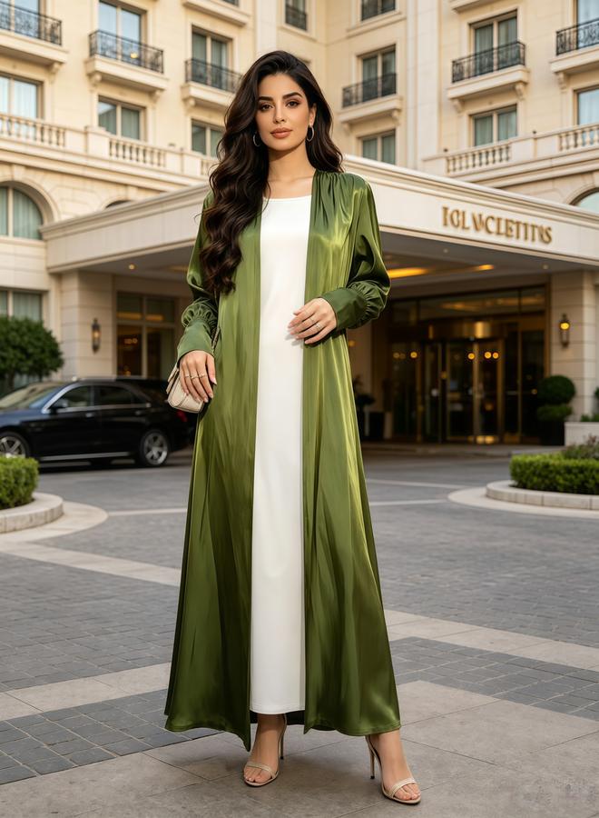 Take Two Green Plain Bishop Sleeves Abaya - Image 3