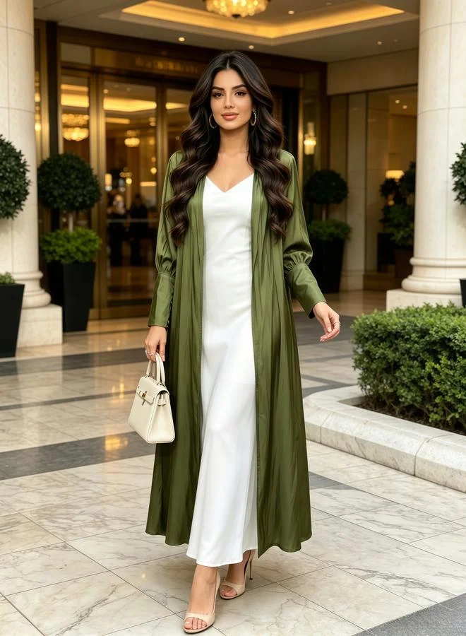 Take Two  Green Plain Bishop Sleeves Abaya for Women | Best Price UAE