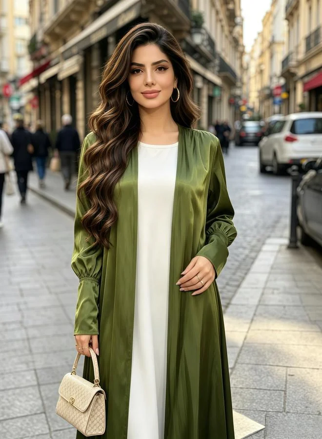 Take Two Green Plain Bishop Sleeves Abaya