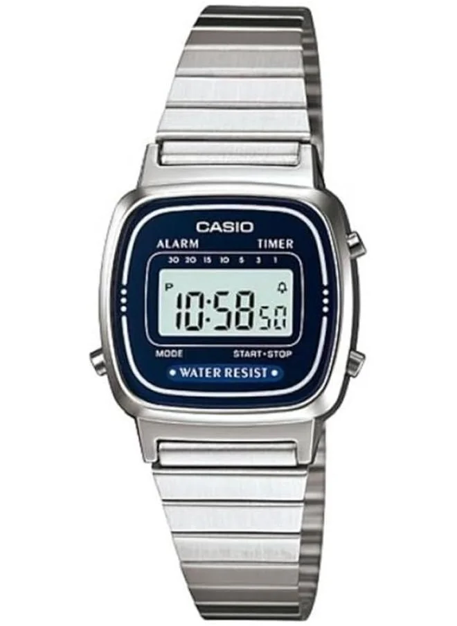 كاسيو Women's Digital Display Watch With Silver Stainless Steel Strap - LA-670WA-2D