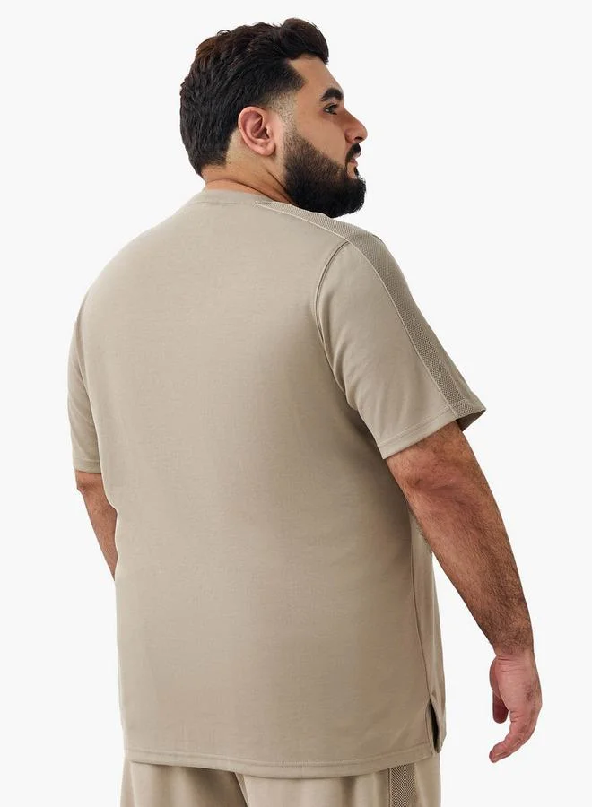 Maxim  Men Regular Fit Crew Neck Short Sleeve Jacquard Tape Detail T-shirt for Men | Best Price UAE