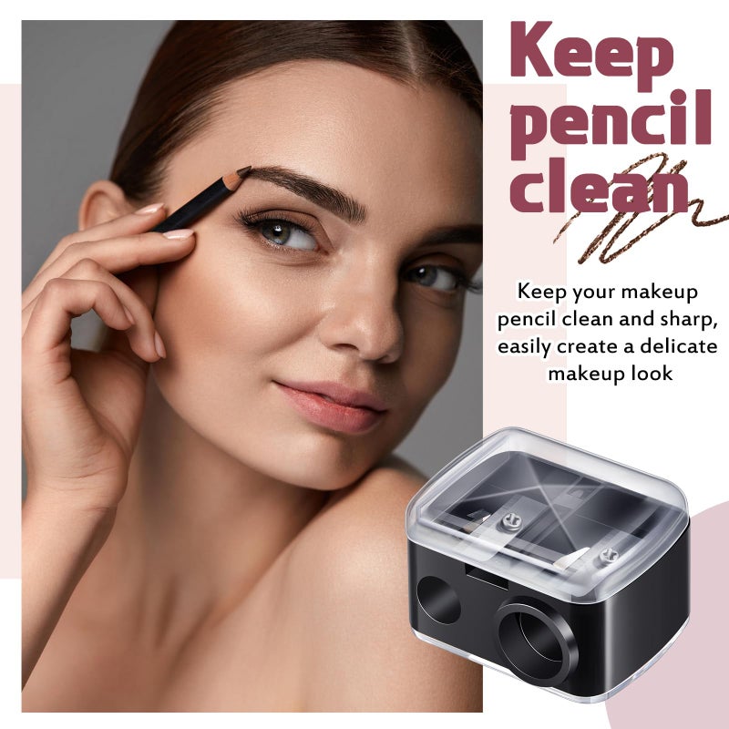 Chuangdi 5 Pcs Makeup Pencil Sharpener 3 in 1 with Cover, Size Adjuster, Brow Pencil Sharpener Double Barrel for Small and Extra Large Eyeliner Lip Liner Cosmetic - Image 5