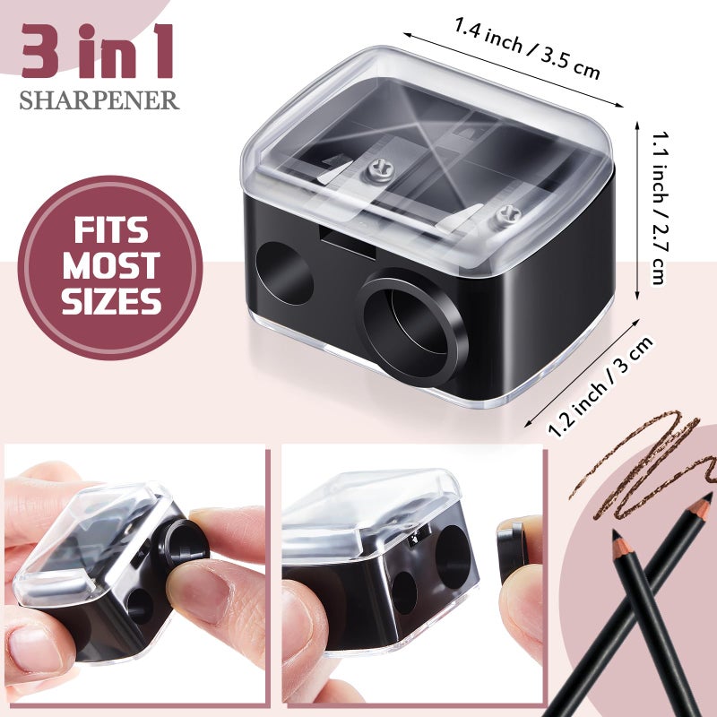 Chuangdi 5 Pcs Makeup Pencil Sharpener 3 in 1 with Cover, Size Adjuster, Brow Pencil Sharpener Double Barrel for Small and Extra Large Eyeliner Lip Liner Cosmetic - Image 2