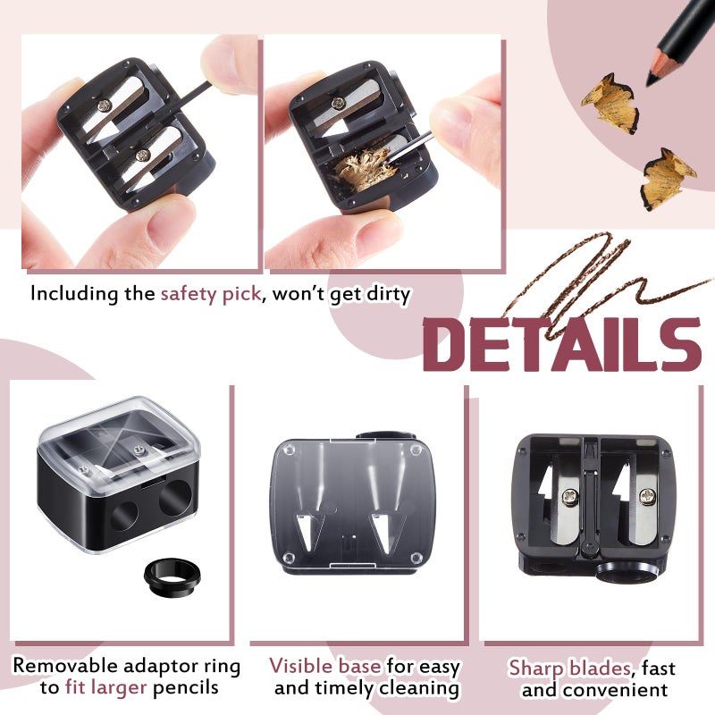 Chuangdi 5 Pcs Makeup Pencil Sharpener 3 in 1 with Cover, Size Adjuster, Brow Pencil Sharpener Double Barrel for Small and Extra Large Eyeliner Lip Liner Cosmetic - Image 3