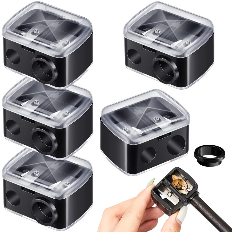 Chuangdi 5 Pcs Makeup Pencil Sharpener 3 in 1 with Cover, Size Adjuster, Brow Pencil Sharpener Double Barrel for Small and Extra Large Eyeliner Lip Liner Cosmetic - Image 1