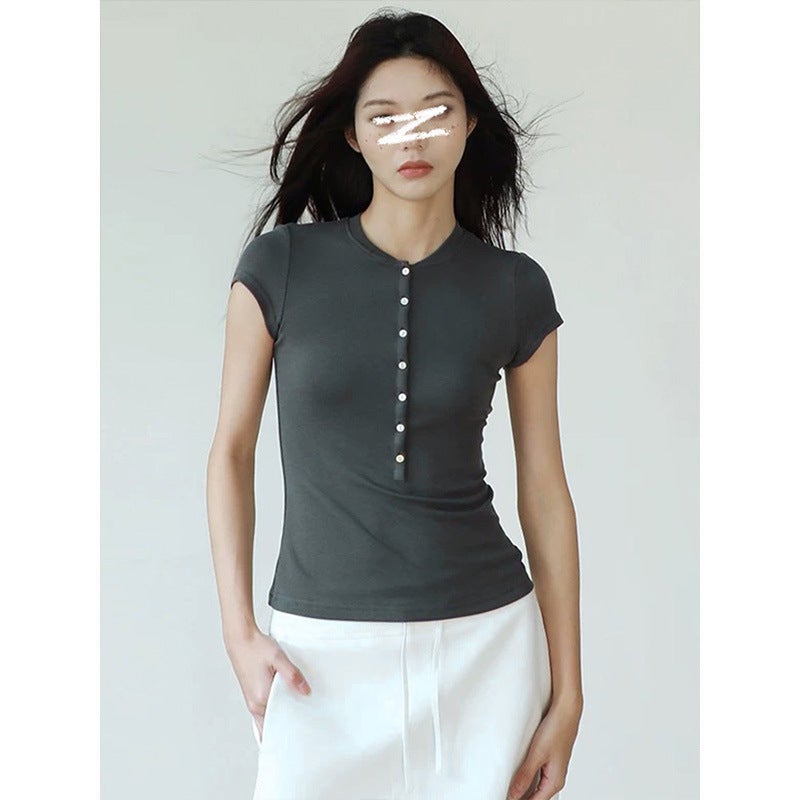 Princess Diana Half Open Collar Slim Fit Right Shoulder Half Sleeve T-Shirt For Women - Image 5