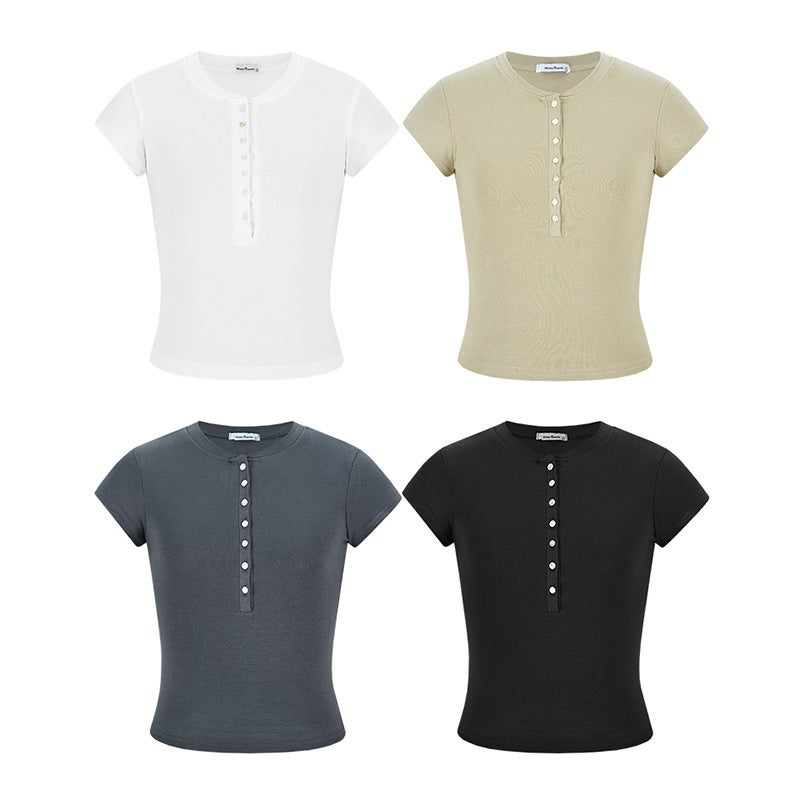 Princess Diana Half Open Collar Slim Fit Right Shoulder Half Sleeve T-Shirt For Women - Image 3