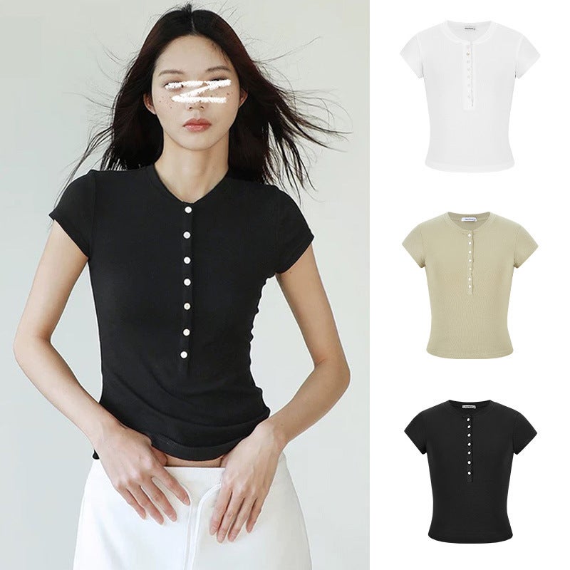 Princess Diana Half Open Collar Slim Fit Right Shoulder Half Sleeve T-Shirt For Women - Image 2