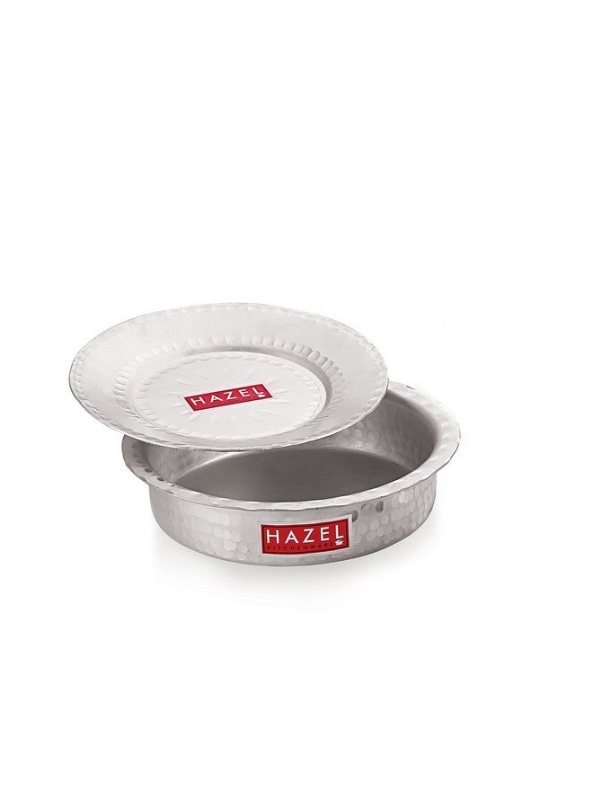Hazel وعاء هازيل من الألمنيوم مع غطاء بتشطيب مطروق قاع دائري للأواني الغليان، 23 سم، 1700 مل - Image 1