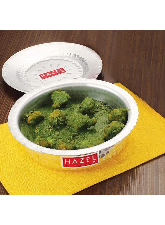 Hazel وعاء هازيل من الألمنيوم مع غطاء بتشطيب مطروق قاع دائري للأواني الغليان، 23 سم، 1700 مل - Image 2