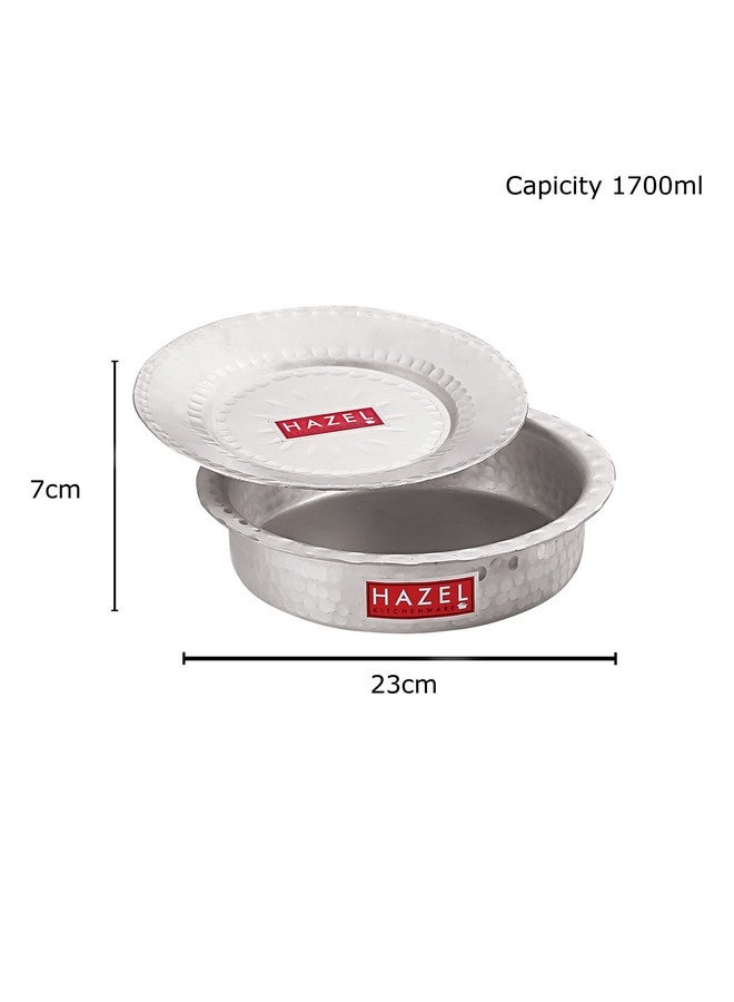 Hazel وعاء هازيل من الألمنيوم مع غطاء بتشطيب مطروق قاع دائري للأواني الغليان، 23 سم، 1700 مل - Image 4