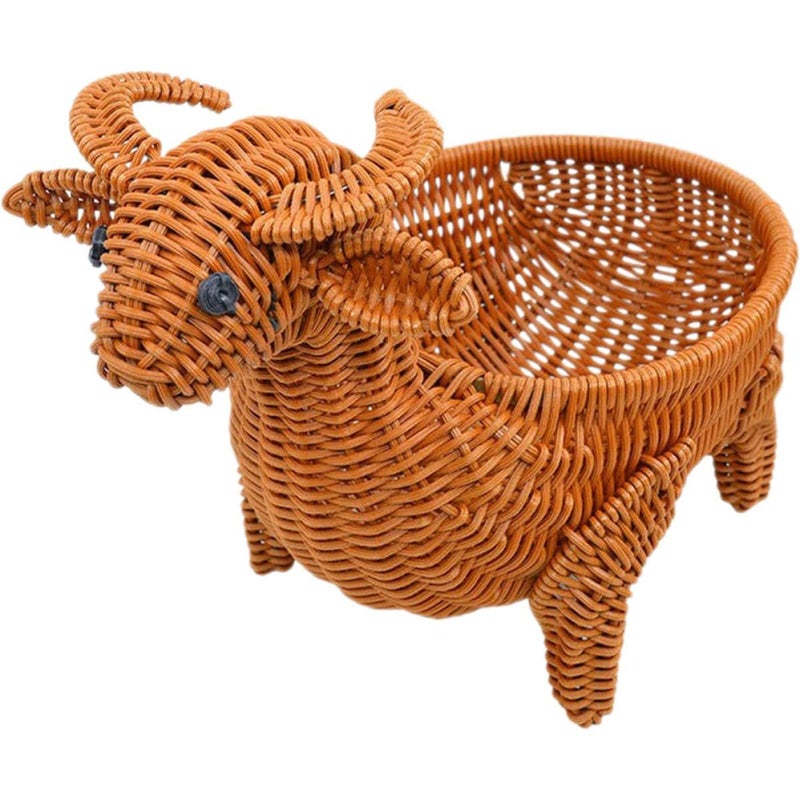 Light Brown Handwoven Rattan Animal Fruit Basket Kitchen Storage Container - Image 2