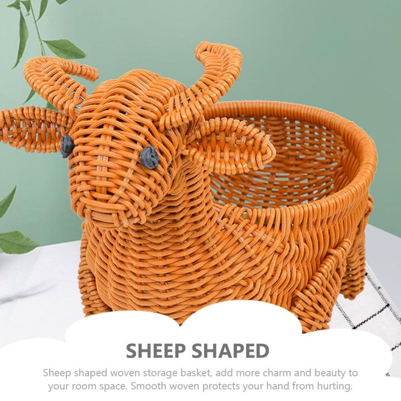 Light Brown Handwoven Rattan Animal Fruit Basket Kitchen Storage Container - Image 4
