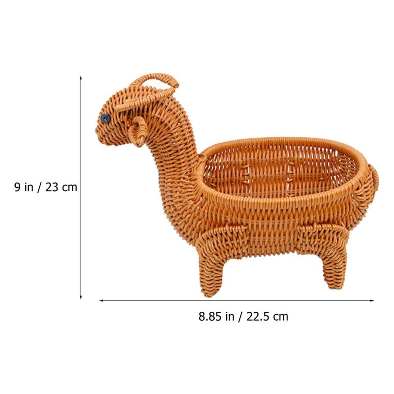 Light Brown Handwoven Rattan Animal Fruit Basket Kitchen Storage Container - Image 3