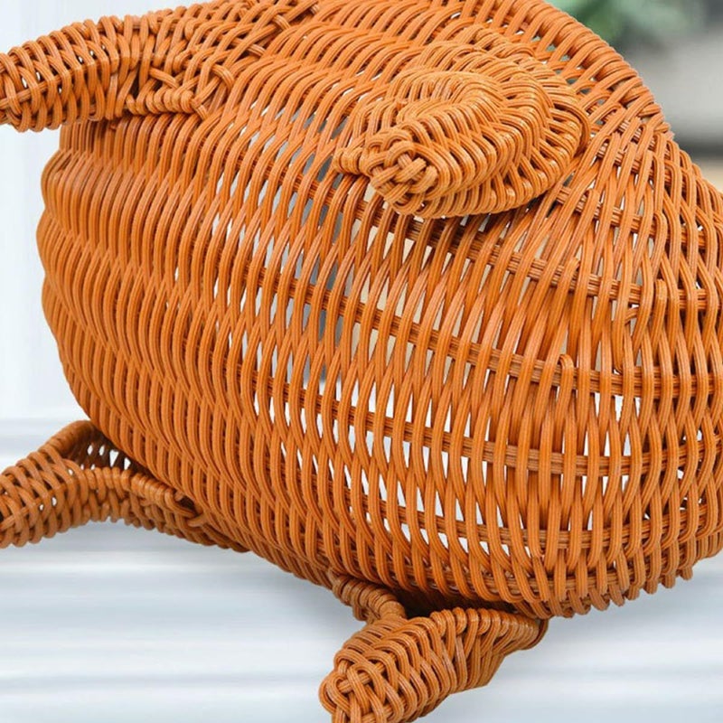 Light Brown Handwoven Rattan Animal Fruit Basket Kitchen Storage Container - Image 5