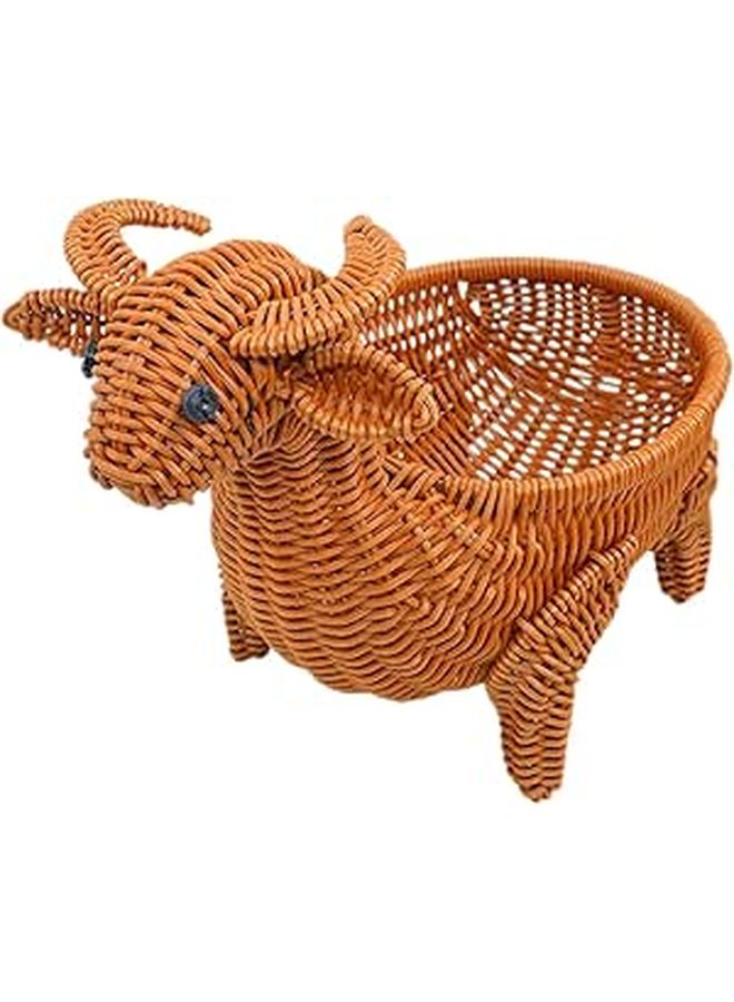 Light Brown Handwoven Rattan Animal Fruit Basket Kitchen Storage Container - Image 1