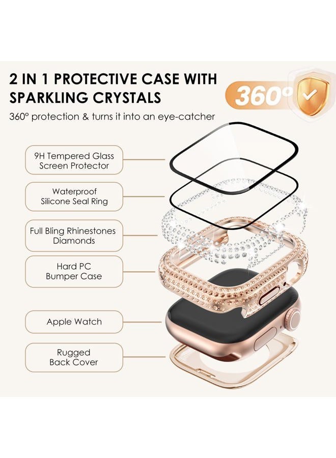 WINGLE 2-in-1 Waterproof Bling Case for Apple Watch Series 10 46 mm Screen Protector Case, Diamond Protective Face Cover Apple Watch 10 46 mm Crystal Rhinestone Bumper iWatch Accessories, Rose Gold - Image 3