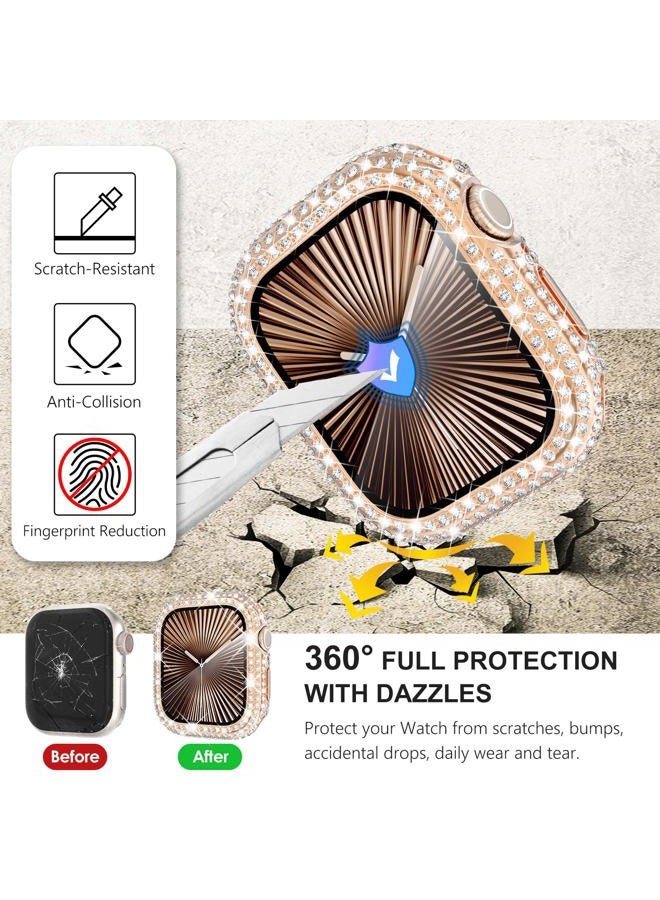 WINGLE 2-in-1 Waterproof Bling Case for Apple Watch Series 10 46 mm Screen Protector Case, Diamond Protective Face Cover Apple Watch 10 46 mm Crystal Rhinestone Bumper iWatch Accessories, Rose Gold - Image 5