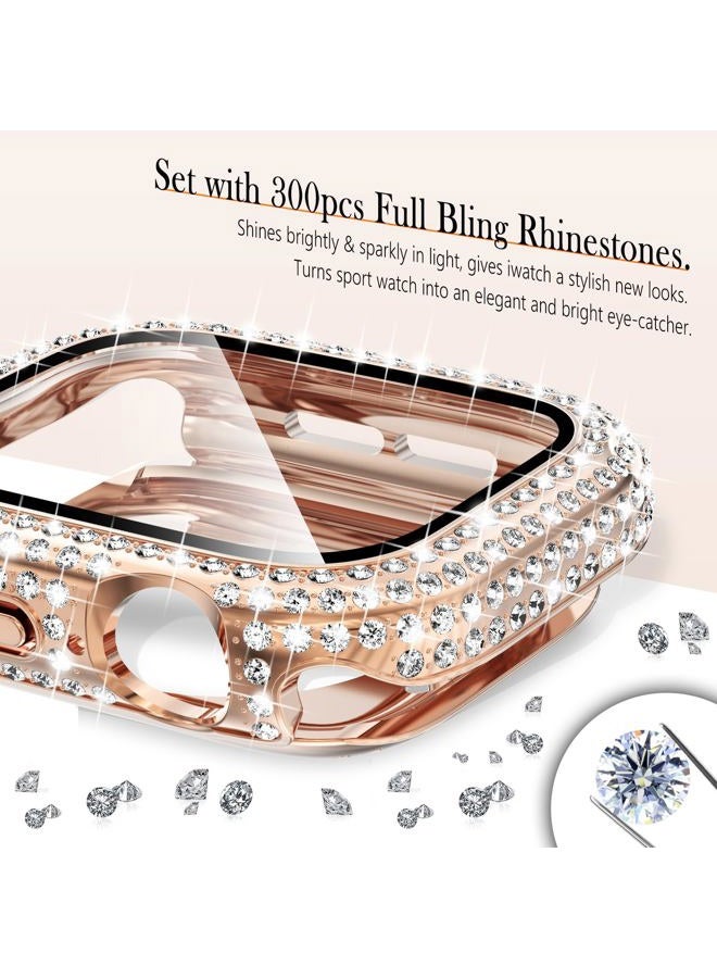 WINGLE 2-in-1 Waterproof Bling Case for Apple Watch Series 10 46 mm Screen Protector Case, Diamond Protective Face Cover Apple Watch 10 46 mm Crystal Rhinestone Bumper iWatch Accessories, Rose Gold - Image 2