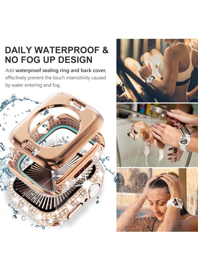 WINGLE 2-in-1 Waterproof Bling Case for Apple Watch Series 10 46 mm Screen Protector Case, Diamond Protective Face Cover Apple Watch 10 46 mm Crystal Rhinestone Bumper iWatch Accessories, Rose Gold - Image 4