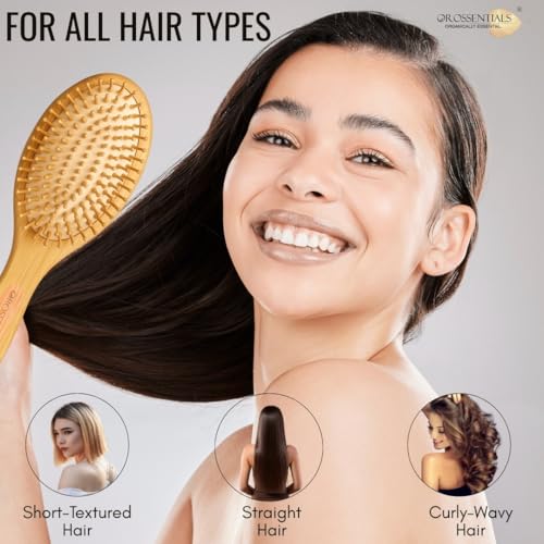 OROSSENTIALS Wooden Bristle Paddle Hair Brush For Men and Women Oval Style (Big) | Oval Big Bamboo | Wooden Paddle Hair Brush for Women & Men | Eco-Friendly Anti-Frizz Hairbrush for Smooth & Healthy Hair | | Large for Detangling & Styling - Image 4