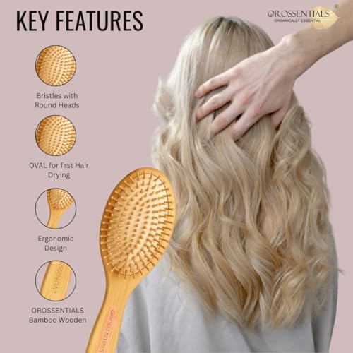 OROSSENTIALS Wooden Bristle Paddle Hair Brush For Men and Women Oval Style (Big) | Oval Big Bamboo | Wooden Paddle Hair Brush for Women & Men | Eco-Friendly Anti-Frizz Hairbrush for Smooth & Healthy Hair | | Large for Detangling & Styling - Image 3