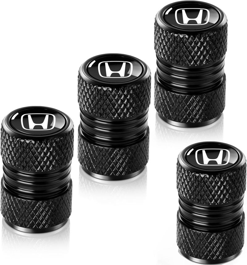 BFIVEANTE Tire Valve Stem Caps for Honda Accord Civic CR-V Pilot EX-L - 4 Pcs Black Metal - Image 1
