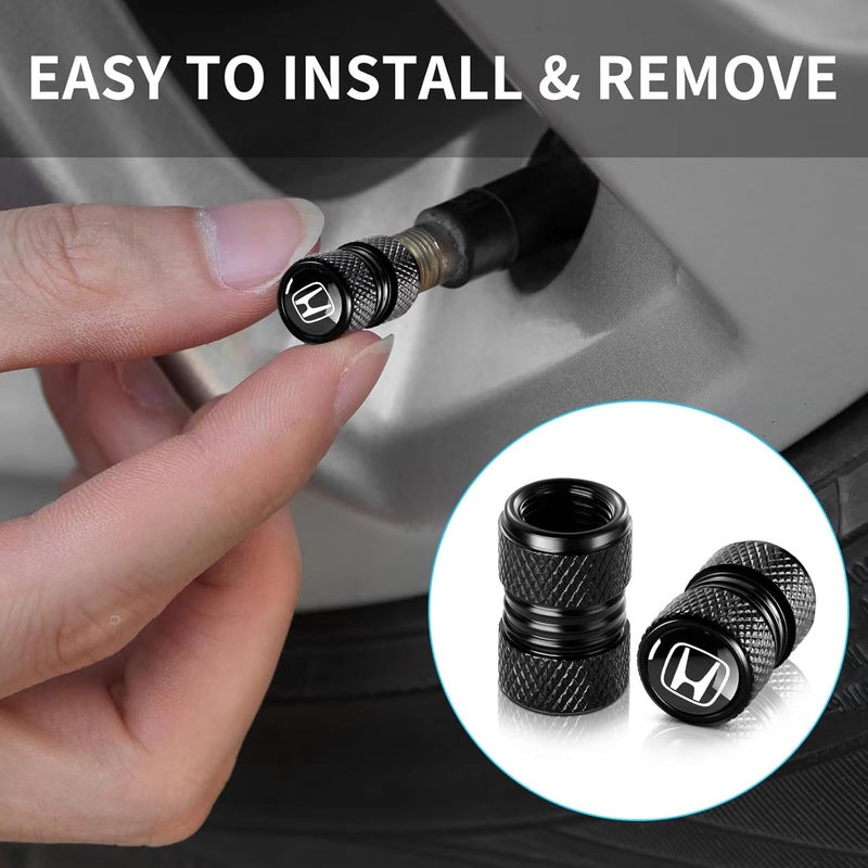 BFIVEANTE Tire Valve Stem Caps for Honda Accord Civic CR-V Pilot EX-L - 4 Pcs Black Metal - Image 4