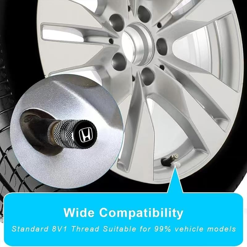 BFIVEANTE Tire Valve Stem Caps for Honda Accord Civic CR-V Pilot EX-L - 4 Pcs Black Metal - Image 3