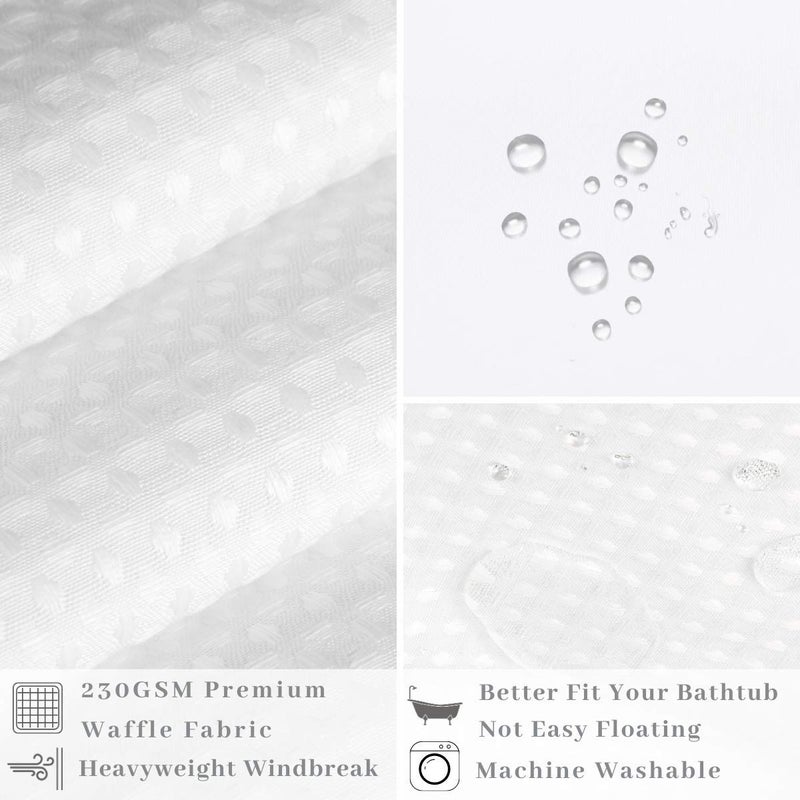 Ecoehoe Hotel Grade Waffle Weave Fabric Hook Free Shower Curtain with Magnets Snap-in Liner - Heavy Duty Bath Curtain with See Through Top Machine Washable 71" W * 79â€œ L White - Image 3