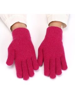 Generic Thickened Knitted Rabbit Fur Gloves Winter Warm Men Womens Fingerless Gloves Spring Autumn Magic Elastic Gloves wine red 